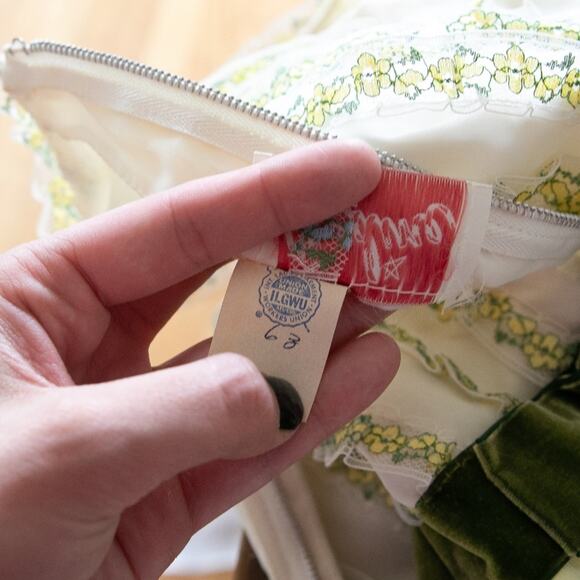 Vintage 1960s Nadine Floral Yellow Empire Waist Chiffon Dress - Picture 10 of 12